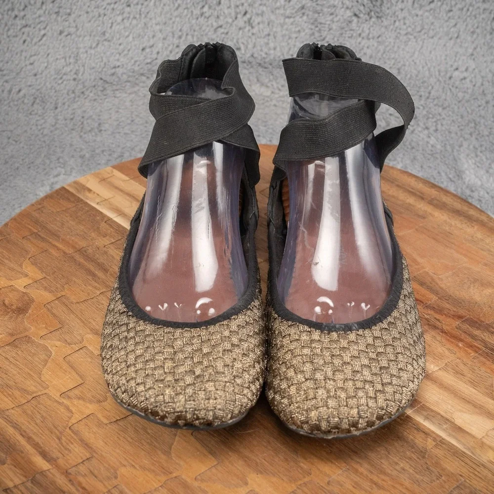 Bernie Mev 41 size 10 Monica Woven Comfort Ballet Flats‎ Black/Gold